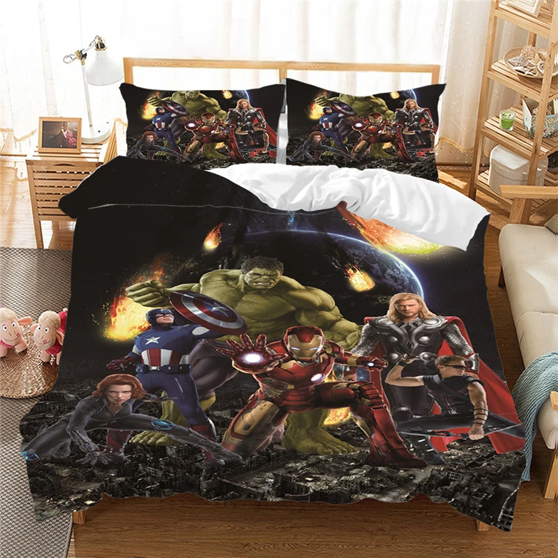 Brīnums Avenger Alianses 3D gultas komplekts dzelzs Vīrs Queen, King size mierinātājs, gultas komplekti gultasveļa Karikatūra Sega sedz, Dāvanu