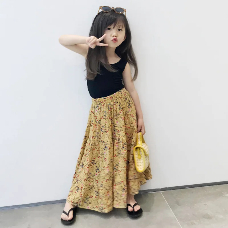 Bērnu apģērbi meitenēm vasaras korejiešu jaunā meitene bērniem ziedu retro bērnu svārki meitenēm svārki