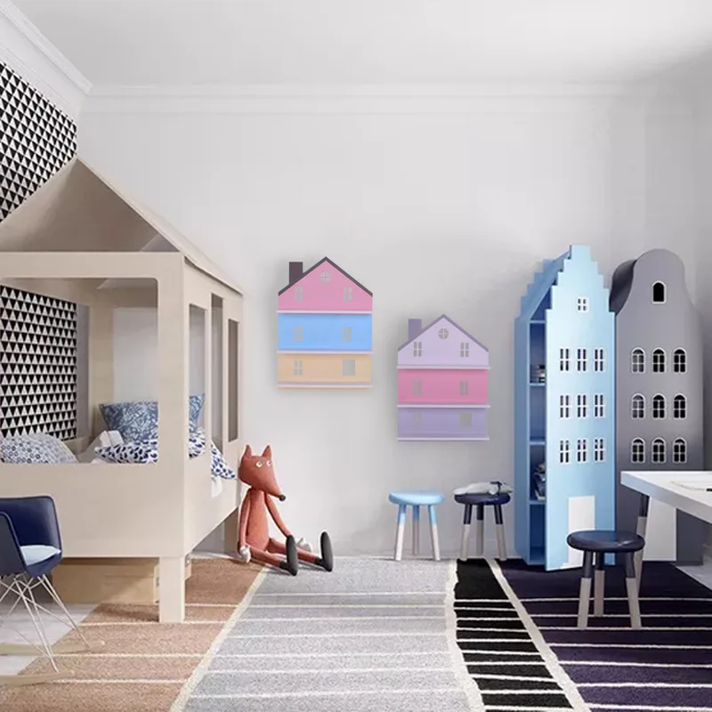Bērnu istabas krāsains koka sienas plaukts mājas decoracion plaukti sienas, istabas dekori ziemeļvalstu pirmsskolas displejs glabāšanas koka pakaramais
