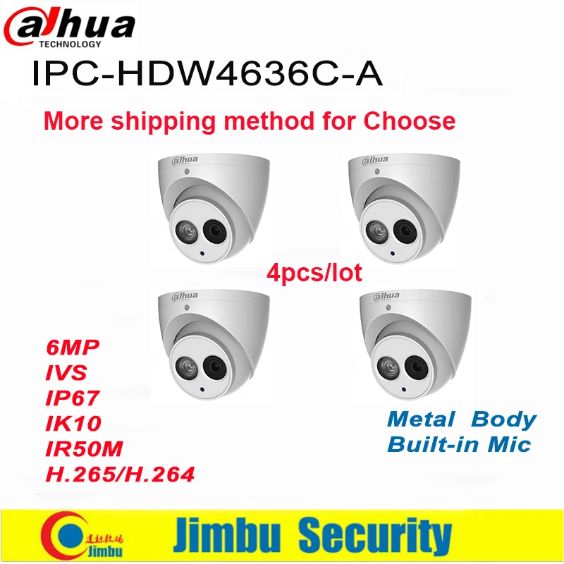 Dahua 6MP IP Kameras IPC-HDW4636C-A 4gab/ daudz Metāla korpuss H. 265 Iebūvēts MIKROFONS IR50m IP67 IK10 Dome Kamera Nav POE Smart Atklāšana