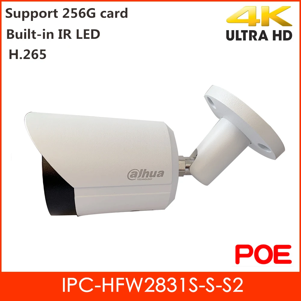 Dahua 8MP Uzraudzības POE IP Kameru, iebūvētu INFRASARKANO LED Lode Āra Drošības Kamera, Android vai IOS tālrunī Apskatītu IPC-HFW2831S-S-S2
