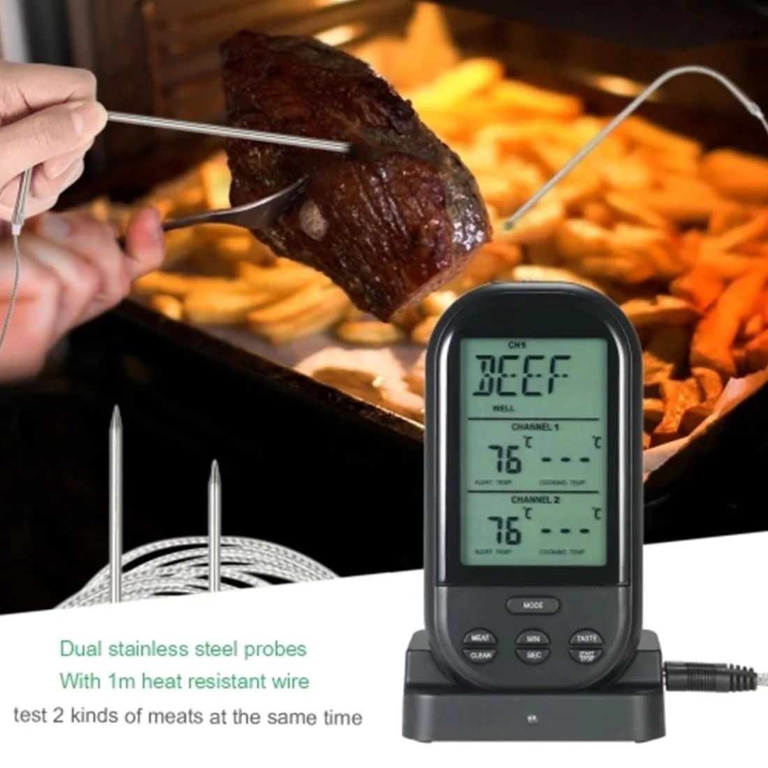 Digitālā Bezvadu Cepeškrāsns Termometrs Gaļas BBQ Grilēšanai Pārtikas Zondes Virtuves Termometrs Gatavošanas Rīki Ar Taimeri Signalizācija