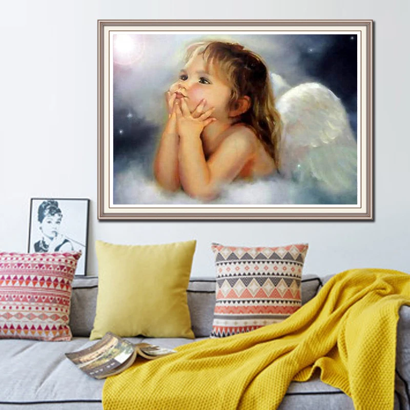 Dimanta Glezna Krustdūrienā Rokdarbi 5D Dimanta Izšuvumi Apaļo Kristāla Sveķu attēlu Mozaīkas Eņģelis Attēlu