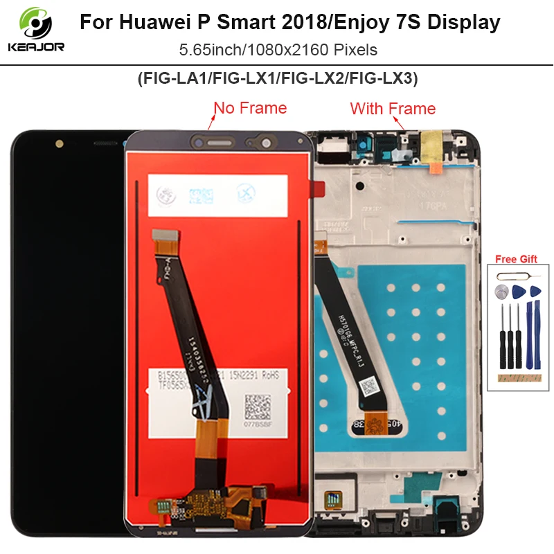 Displeja Huawei P Smart 2018 LCD Displejs, Touch Screen Ar Rāmi Digitizer Montāža Ekrāns Huawei P Smart Displejs Pārbaudīta