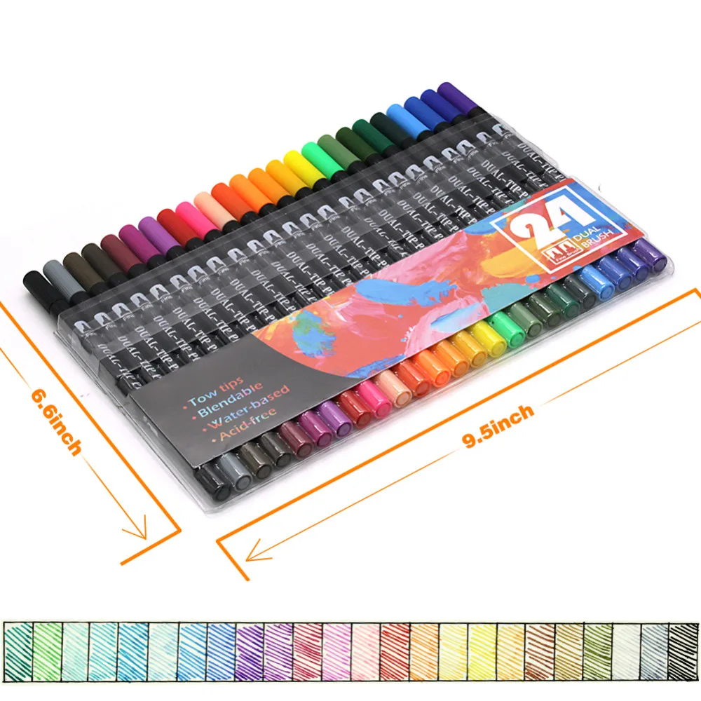 Dual Marķieri 24 Krāsainu otu, Krāsu Skice, Rasējums, Dizaineris, Mākslinieks, Pildspalvas ar 0,4 mm Soda Punktu Fineliner Dual Padomi