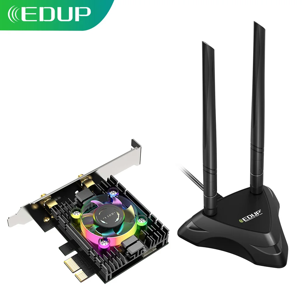 EDUP 3000Mbps WiFi 6 Kartes Adapteri, Bluetooth 5.1 Dual Band 2.4 G/5G Ar Heatsink & RGB Ventilators Un Antenu Bāzes Intel Chipset AX200