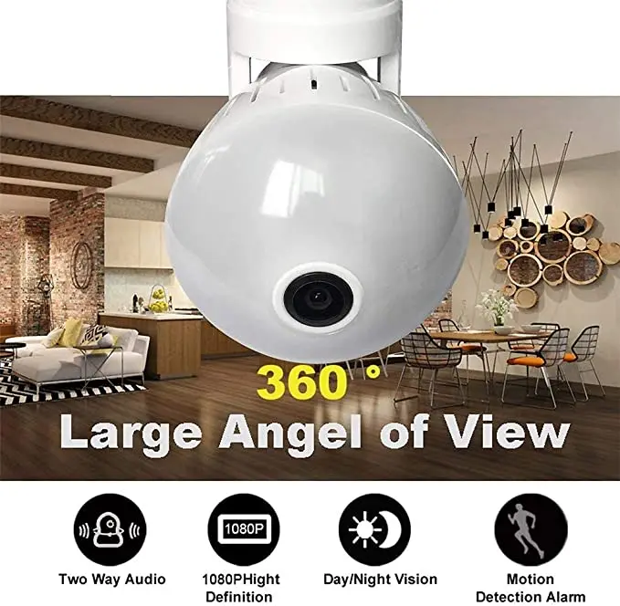 EVKVO Wifi IP Kameras Spuldzes Lampas gaismas Bezvadu 1080P Pilnas augstas IZŠĶIRTSPĒJAS 360 Grādu Panorāmas un ir Gaismu Mājās CCTV Drošības Video Novērošanas