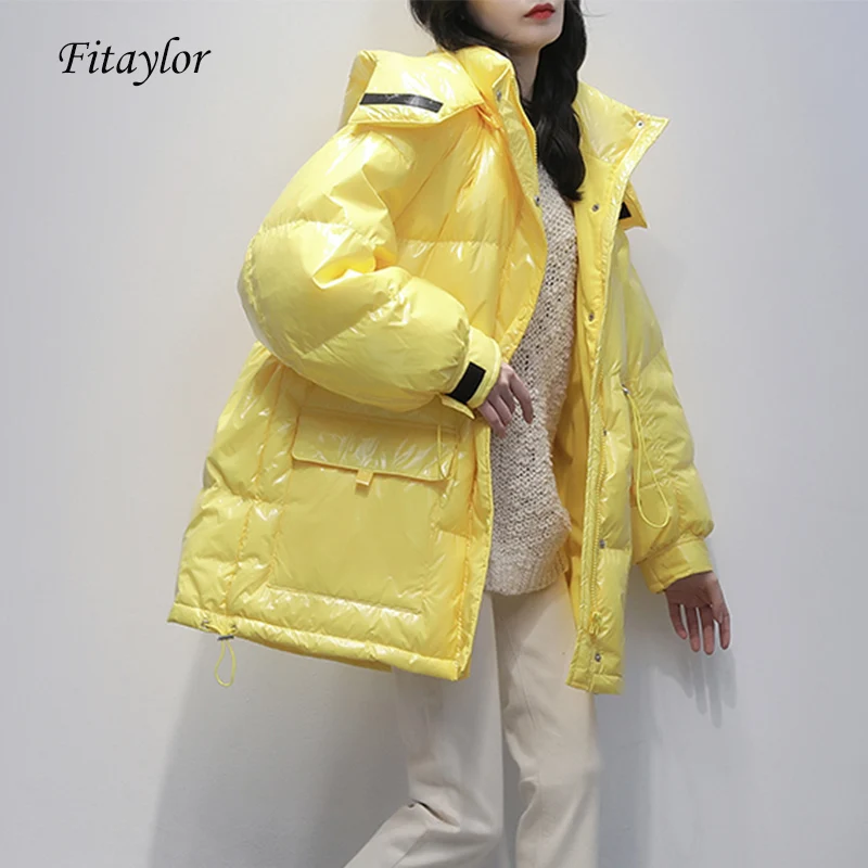 Fitaylor ir 2021. 90% Baltas Pīles dūnu Jaka Ziemas Gaišs Mētelis Sievietēm Sniega Apģērbu Zaudēt Vidēji ilgi Sieviete uz Leju Parka Oversize
