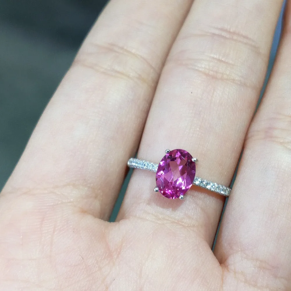 FLZB, Smalkas rotaslietas dabas rozā topāzs ovāla 6*8 mm klasisks laulību gredzens ar 925 sudraba moderns gredzens meitenēm un sievietēm