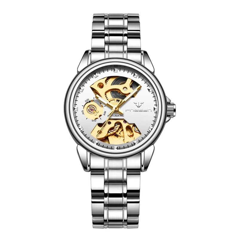 FNGEEN Luksusa Zīmolu Sieviešu Pulksteņi, Automātisko, Mehāniskās Skatīties Dāmas Tērauda Karkass Antīko Sieviešu Kleita rokas Pulkstenis reloj mujer
