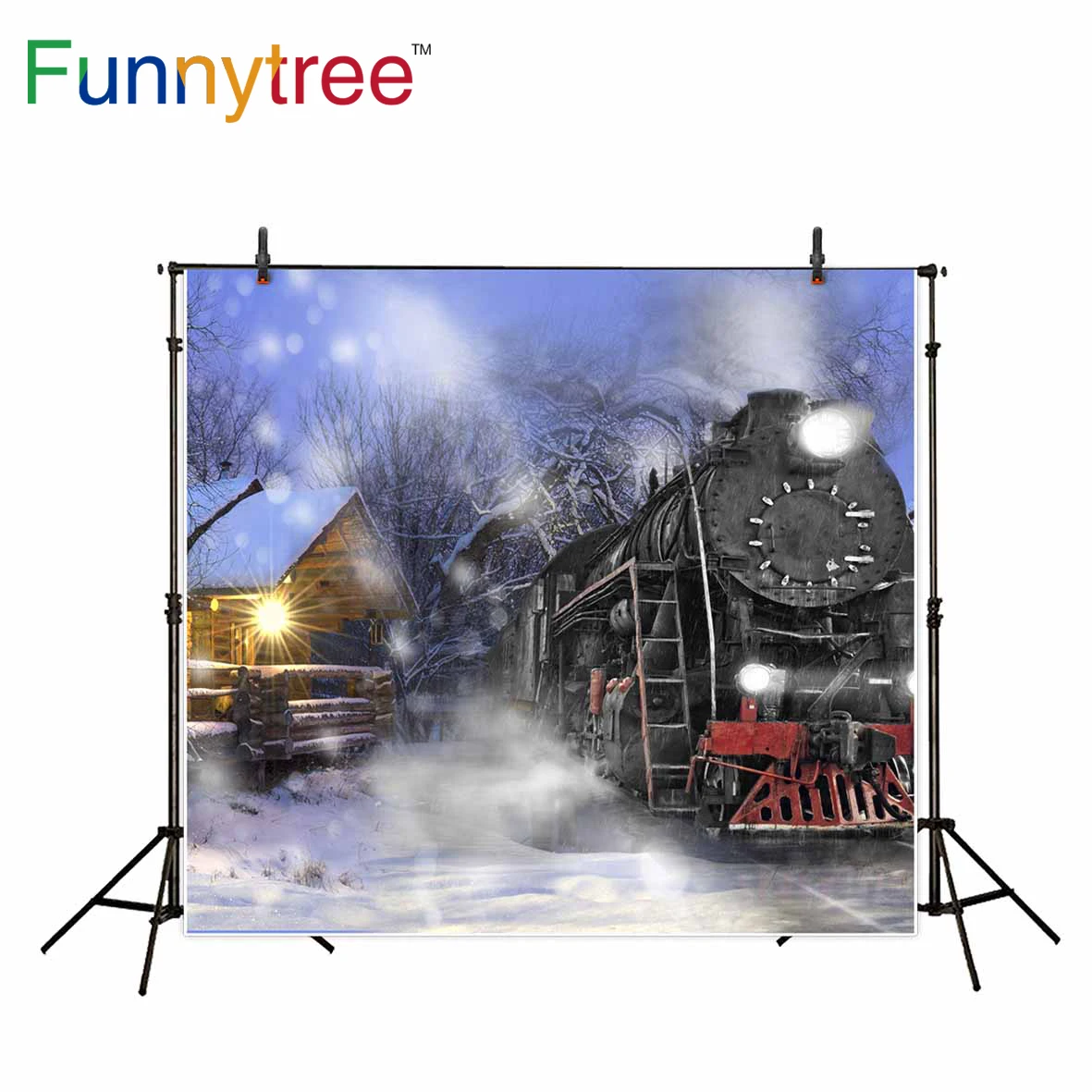 Funnytree fona foto studija Ziemassvētku vilciens ziemā laukos bokeh bērniem šaut backdro photocall photobooth