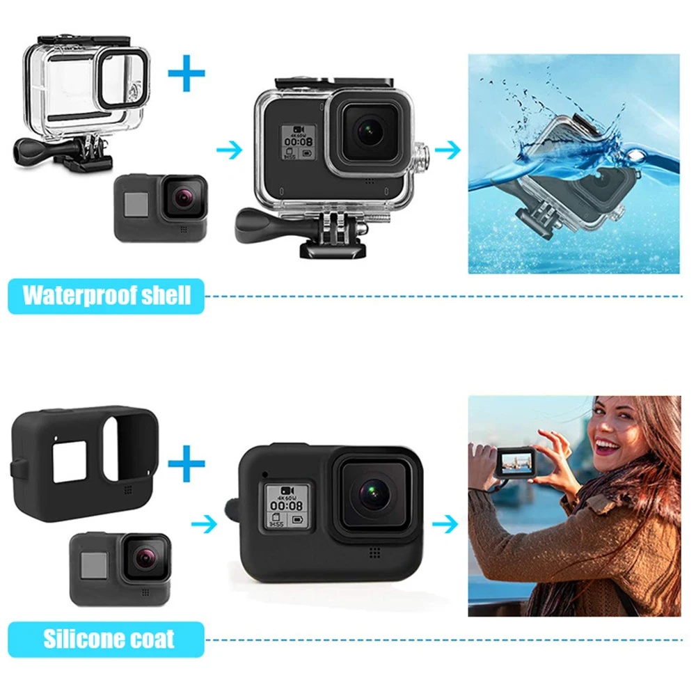 GoPro 8 Black ūdensizturīgs apvalks gopro8 sporta kameras ūdensizturīgs apvalks, piederumu komplekts