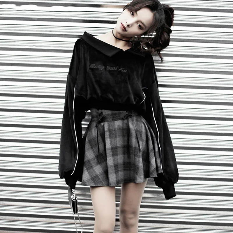 Gothic Harajuku Svārki Streetwear Melns Pelēks Pleds Punk Sieviete Mini Slidotājs Hip Hop Gadījuma Koledžas Lolita Steampunk Vintage Svārki