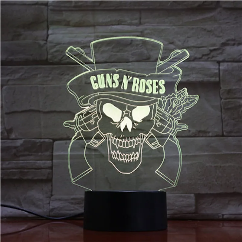 Guns N' Roses 3D Nakts Lampa Usb Touch Sensors Telpā luminaria Lampas Fani Klāt GNR Hard Rock Band Logo Led Nakts Gaisma Baby