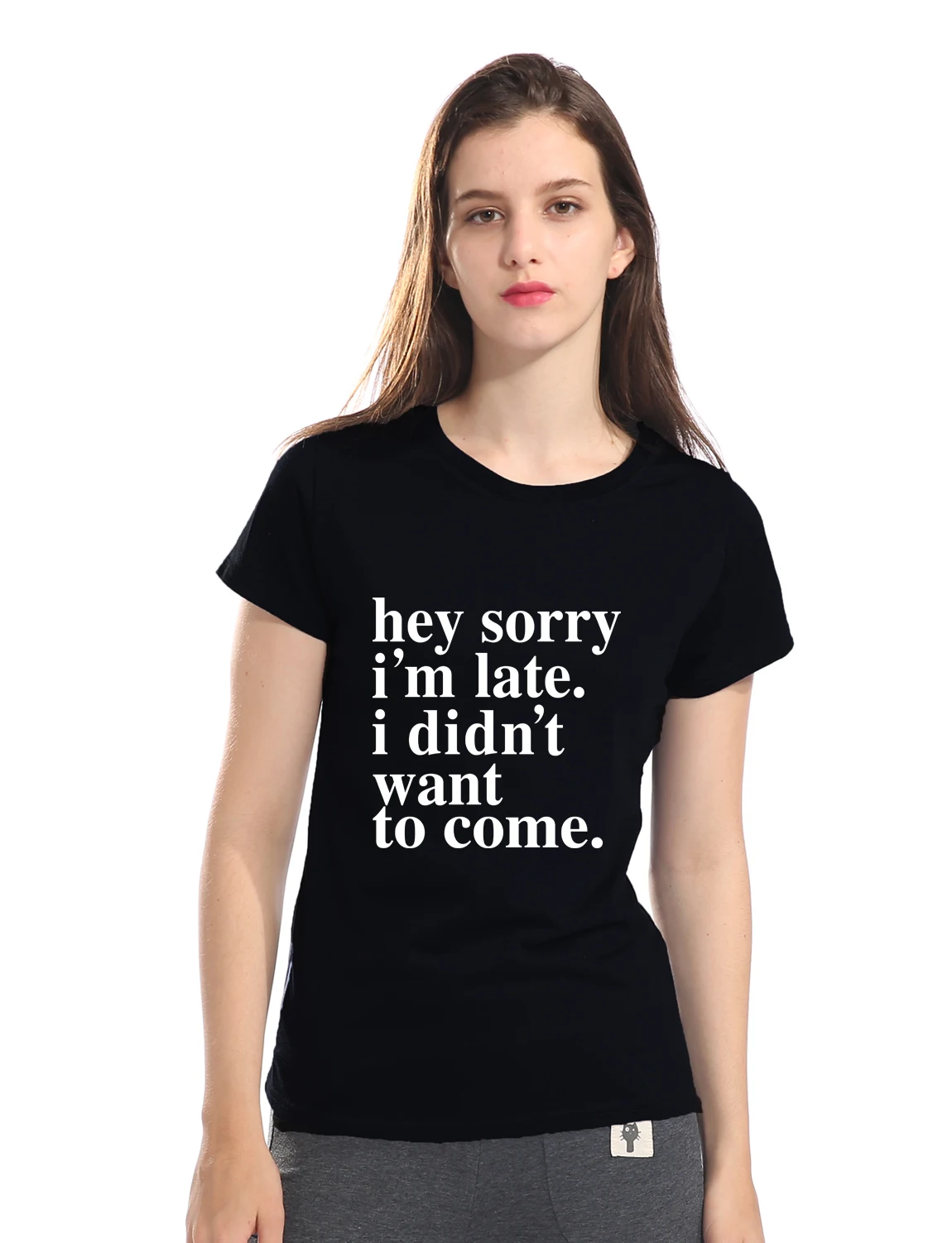 Hei, atvainojiet, es esmu vēlu. Es negribēju nākt. smieklīgu t kreklu 2018. gada vasarā jaunas ielidošanas jaunums t-krekls sievietēm firmas kokvilnas t-veida topi