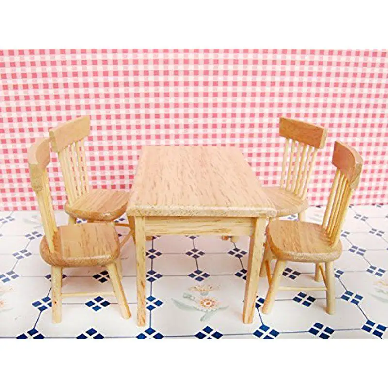 HobbyLane 5gab Miniatūri Pusdienu Galda Krēsls, Koka Mēbeles Komplekts 1:12 leļļu Namiņš---Koka Krāsa