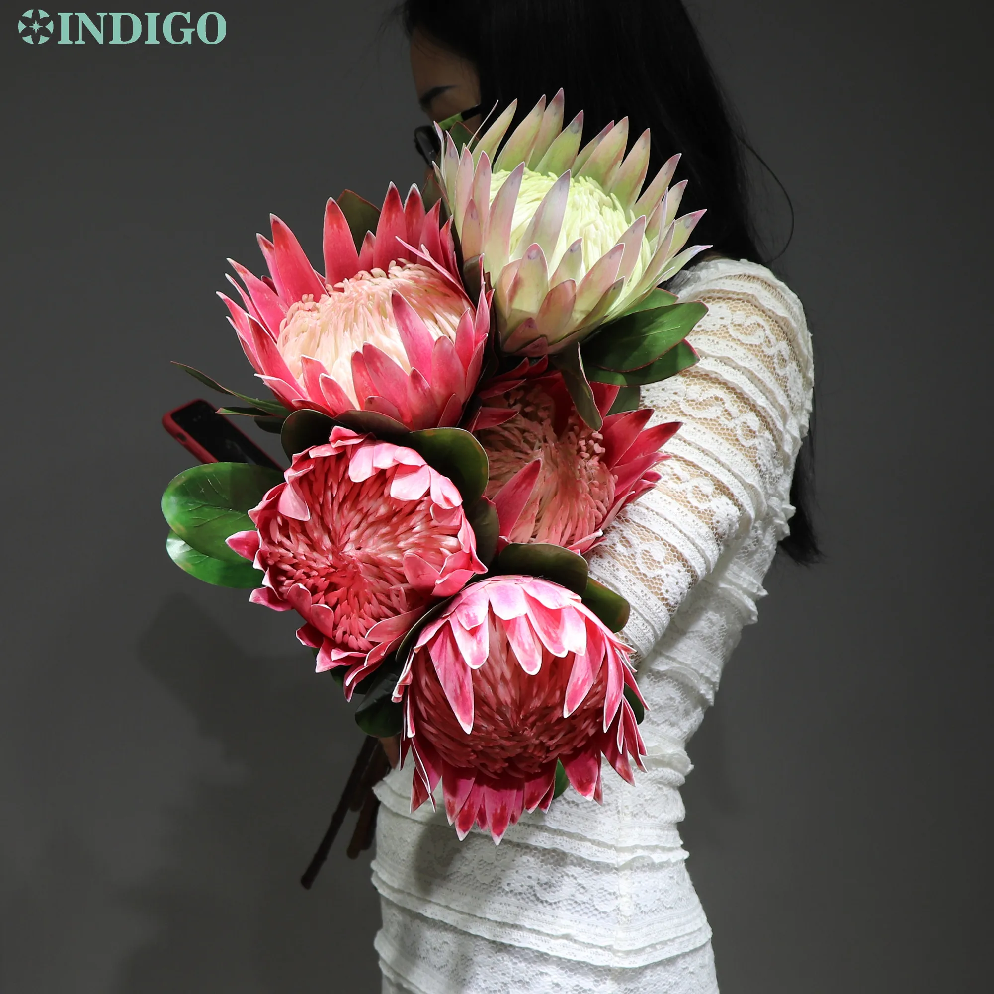 INDIGO -Rozā Protea cynaroides Liela Izmēra Nekustamā Touch Mākslīgo Ziedu Kāzu Ziedu Puses Ziņā Dropshipping