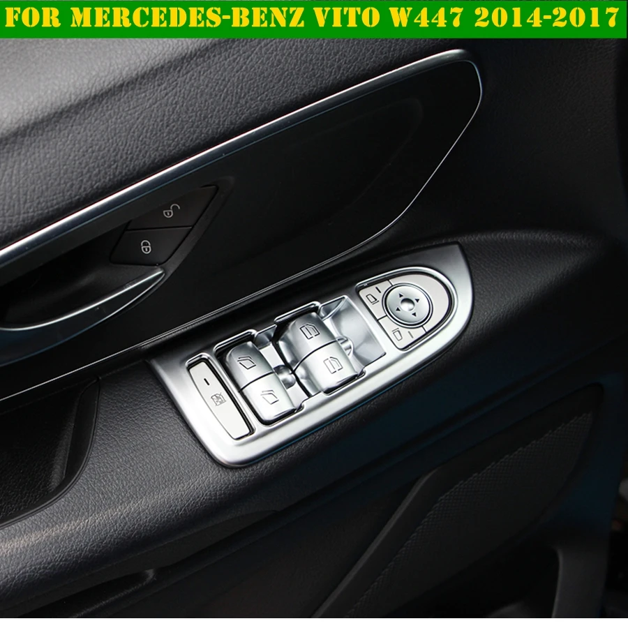 Interjera Par Mercedes-Benz Vito W447 - 2018 Iekšpusē Durvju Rokturi Paneļa Uzlīmes Telpiskās Logu Pacēlāja Slēdža Vāciņš Melns