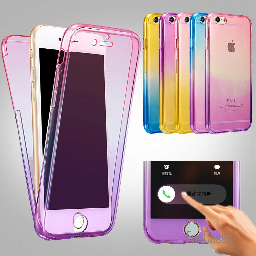 IPhone 6 6s Plus 5 5s ar Slīpumu, Krāsains Atpakaļ+Priekšējais Pārredzamu TPU Soft Touch Gadījumā visa Ķermeņa Aizsardzības Skaidrs, Silikona Gadījumā
