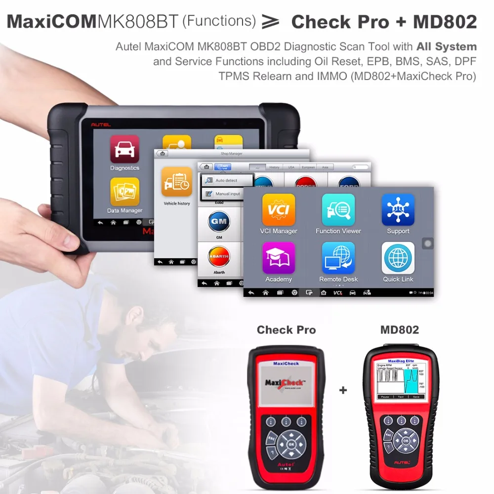 Ir 2021. Autel MaxiCOM MK808BT OBD2 Bluetooth Auto Diagnostikas Skeneris MK808 MK808TS