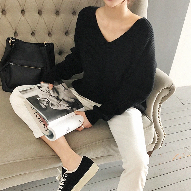 Ir 2021. Jaunu Modes korejiešu Stilā Ikdienas Džemperis Rudens Ziemas Sieviešu Džemperi ar V-veida Kakla Minimālisma Topi Adīšanas Cietā 7290 50