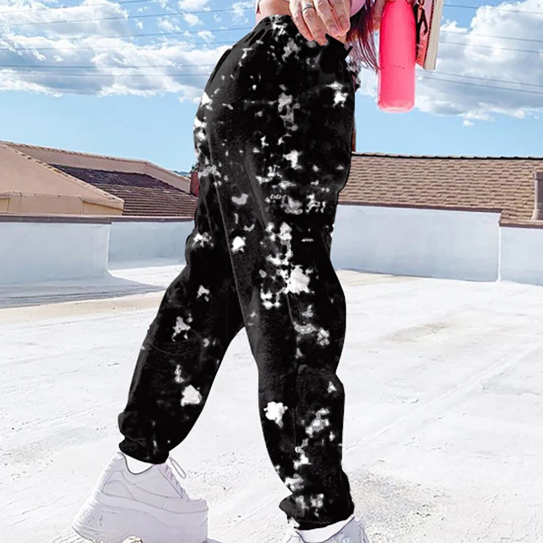 Ir 2021. Tie Krāsošanas Treniņbikses Sieviešu Hip Elastīga, Augsta Vidukļa Baggy Bikses Vaļīgas Bikses Streetwear Modes Bikses Skriešanas Bikses