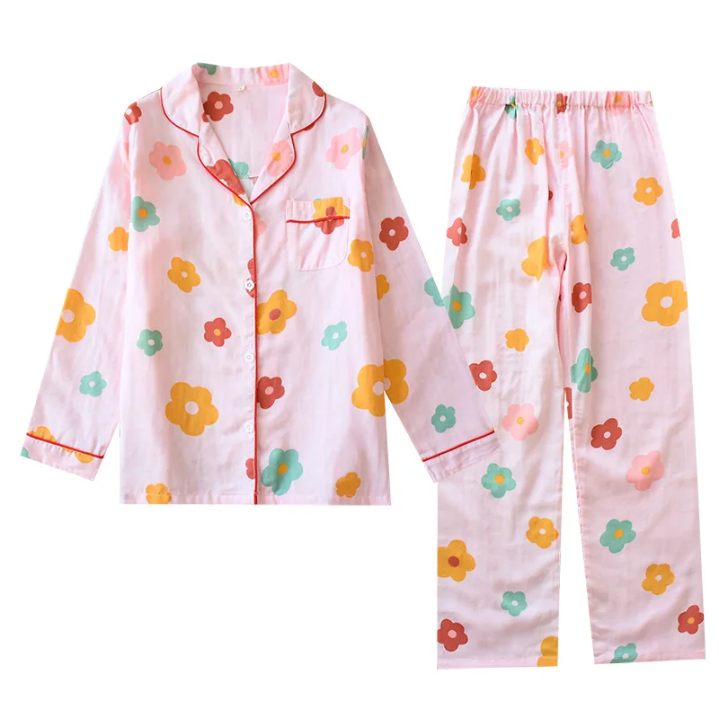 Japānas jaunā pavasara un rudens dāmas kokvilnas marle pidžamas komplekts garām piedurknēm, garās ziedi cute pidžamas komplekts mājas pakalpojumu, sievietes