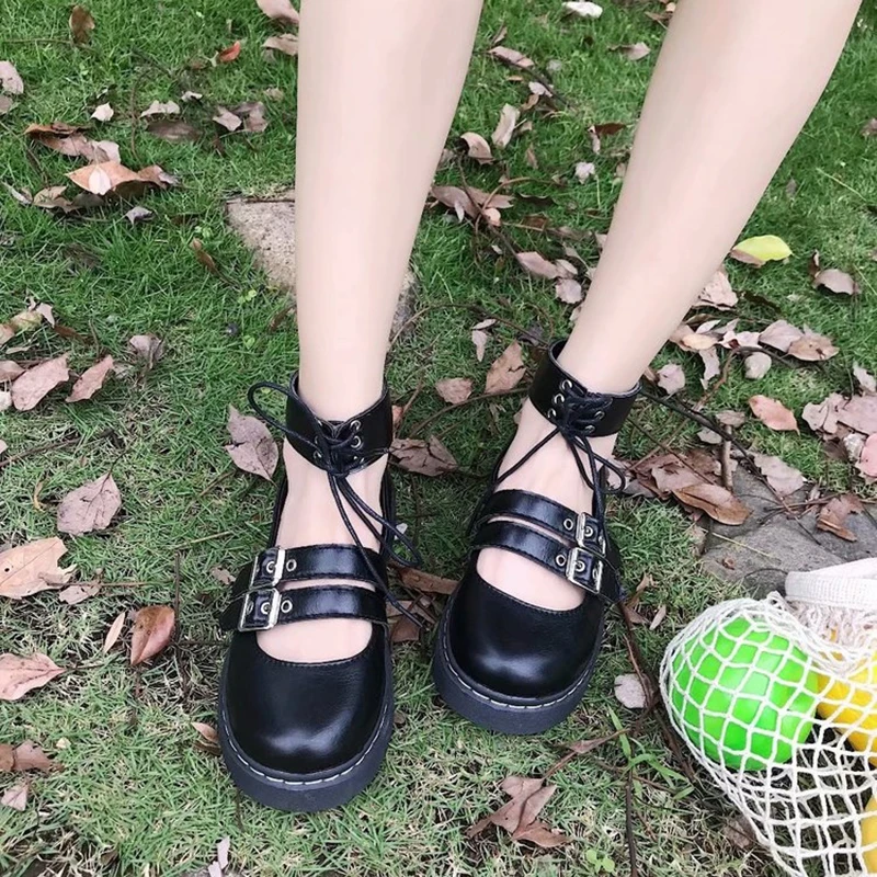 Japāņu Studentu Lolita Goth Kurpes Meitene Platformas, Papēži Potītes siksna Vienotu Kurpes PU Ādas MARY JANE Kurpes