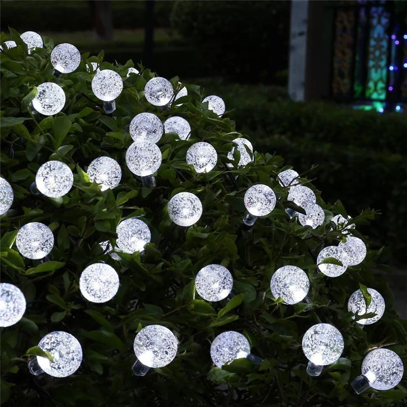 Jaunas 50 10M LED Solārās Lampas Kristāla Bumbu LED String Apgaismojums Ūdensnecaurlaidīgs Pasaku Vainags Āra Dārza Ziemassvētki Kāzu Balts
