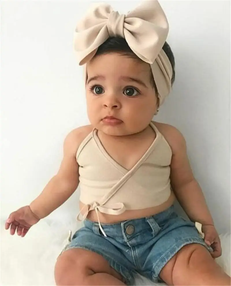 Jaundzimušais Meitene Apģērbu Komplekts V-veida kakla Topi un Īsu Džinsa Elsas 2pcs Set Modes Summer Infant Bērnu Apģērbs