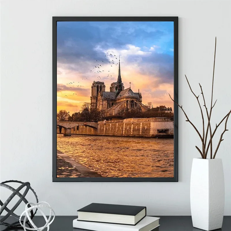 Jauns 5D DIY Dimanta Krāsošana Parīzes Notre Dame Ainavu Izšūti krustdūrienā Apaļā Dimanta Mozaīkas Glezniecības Mājas Dekoru