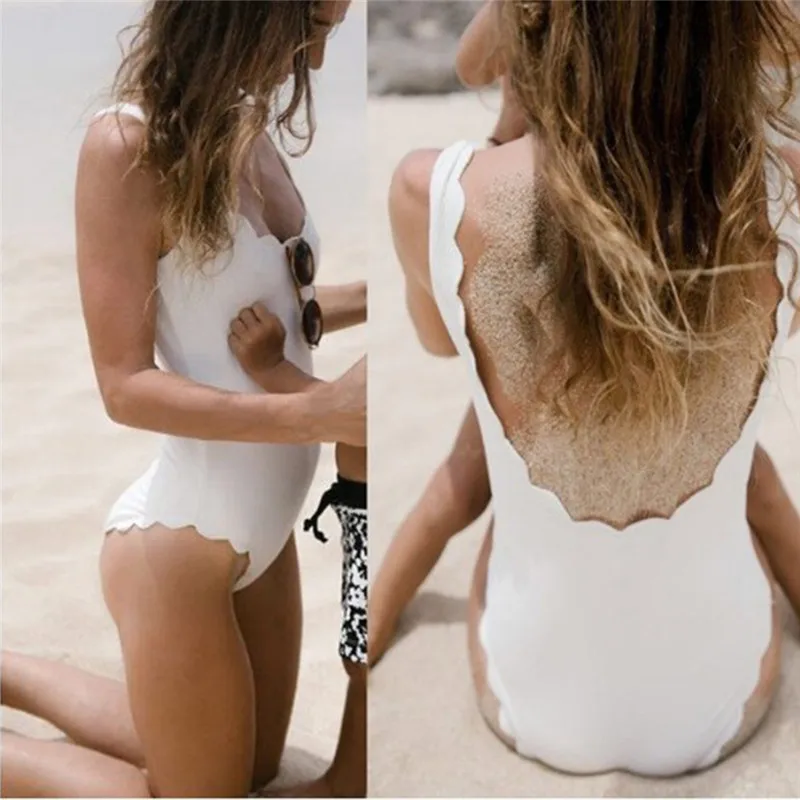 Jaunā Sieviešu Sexy viengabala Beachwear Sieviešu Vasaras Viļņu Formu Platas Siksnas, vienkrāsainu Peldkostīmu
