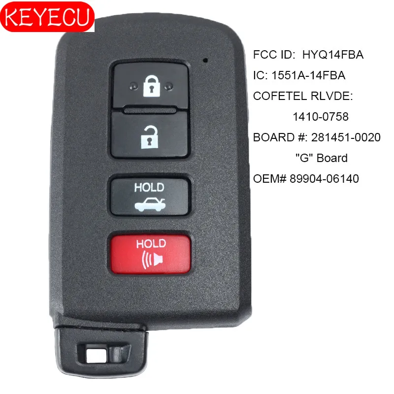 KEYECU Smart Key 8.A Toyota Corolla Camry Avalon 2001 2002 2003 - 2006 FCCID: HYQ14FBA - 281451 - 0020 , P/N: 89904-06140