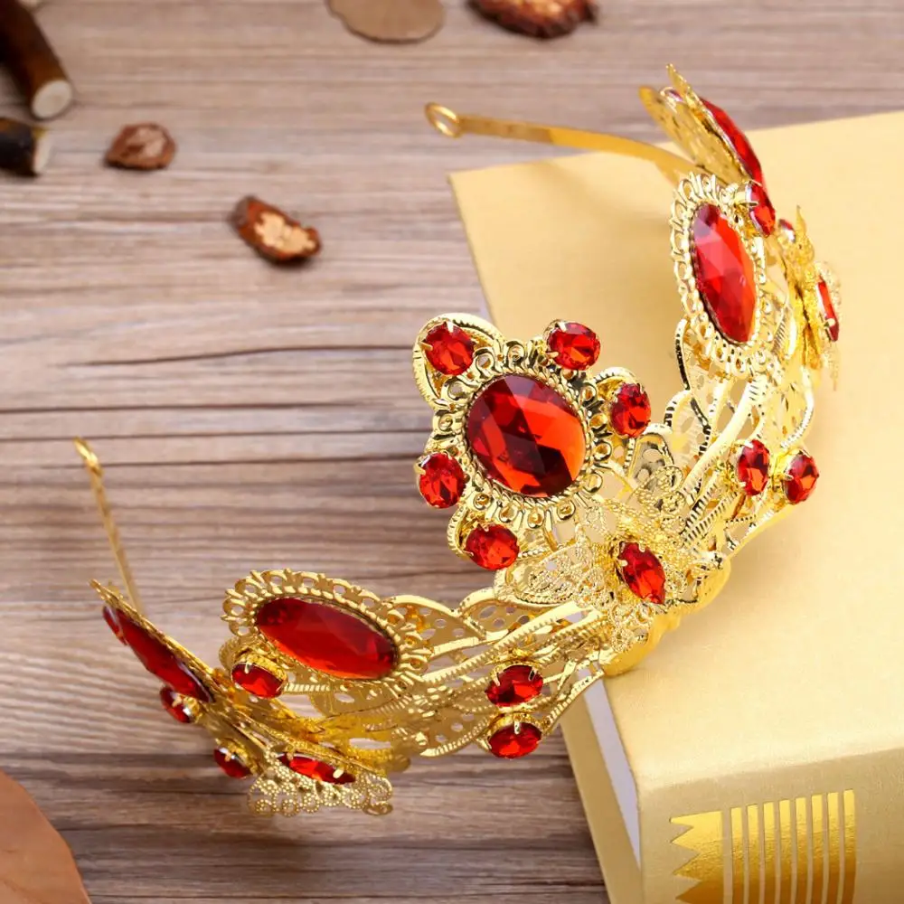 Klasiskā vienkāršs sarkans rhinestone līgava hairband Baroka sarkano kroni karaļa galvassegu kāzu matu rotas