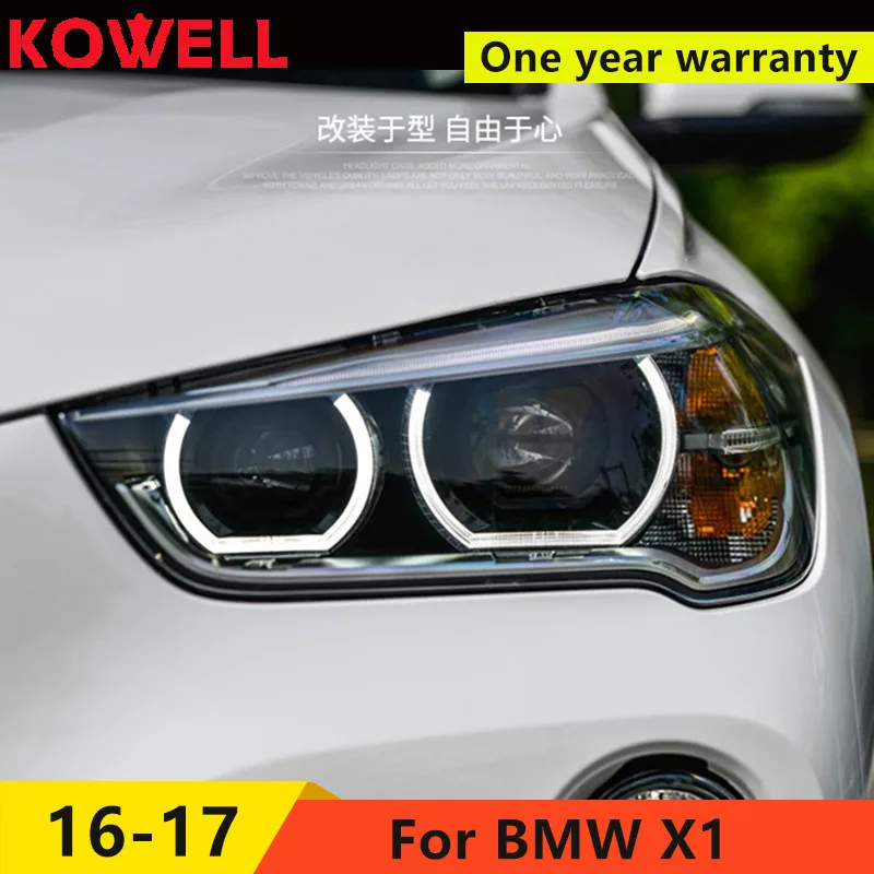 KOWELL Auto Stils LED Galvas Lukturis BMW X1 lukturi 2016. X1 LED leņķi acis dienas gaitas lukturi H7 hid Bi-Xenon Lēcu tuvās gaismas