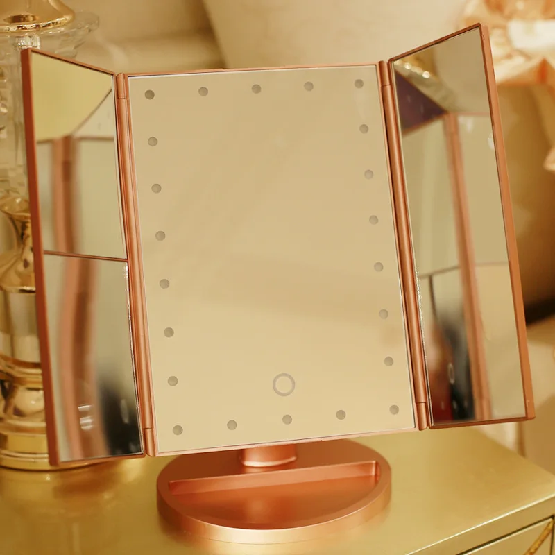 LED dekoratīvās Kosmētikas Spoguļi 22 Iedomība Gaismas Palielināmo 3 Floding Countertop Touch Ekrāns, Kosmētikas 10x Lupa Nelielu Spoguli Skaistums