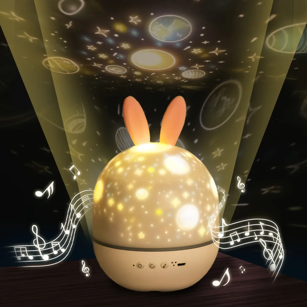 LED Projektors Nakts Gaisma, Romantiska Mūzika Uzlādes Rotējošo Projekcijas Lampa (w/Trušu Auss Mājas Puse Dekori Bērnu Miega Apgaismojums