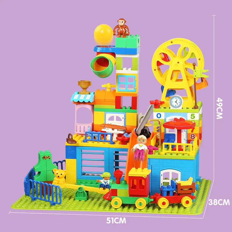 Lielas Daļiņas Meitene Pils Parks Slaidu Celtniecības Bloki Rotaļlietas 80pcs/150pcs/230pcs Duploe Komplekti Jaunā Gada Dāvanas