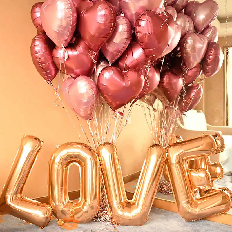 Liels Rožu Zelts, Sudrabs Mīlestību, Folija Baloni 18inch Rozā Sirds Hēlija Balonu Dzimšanas dienas, Valentīna Diena Iesaistīšanās Dekoru Piederumi