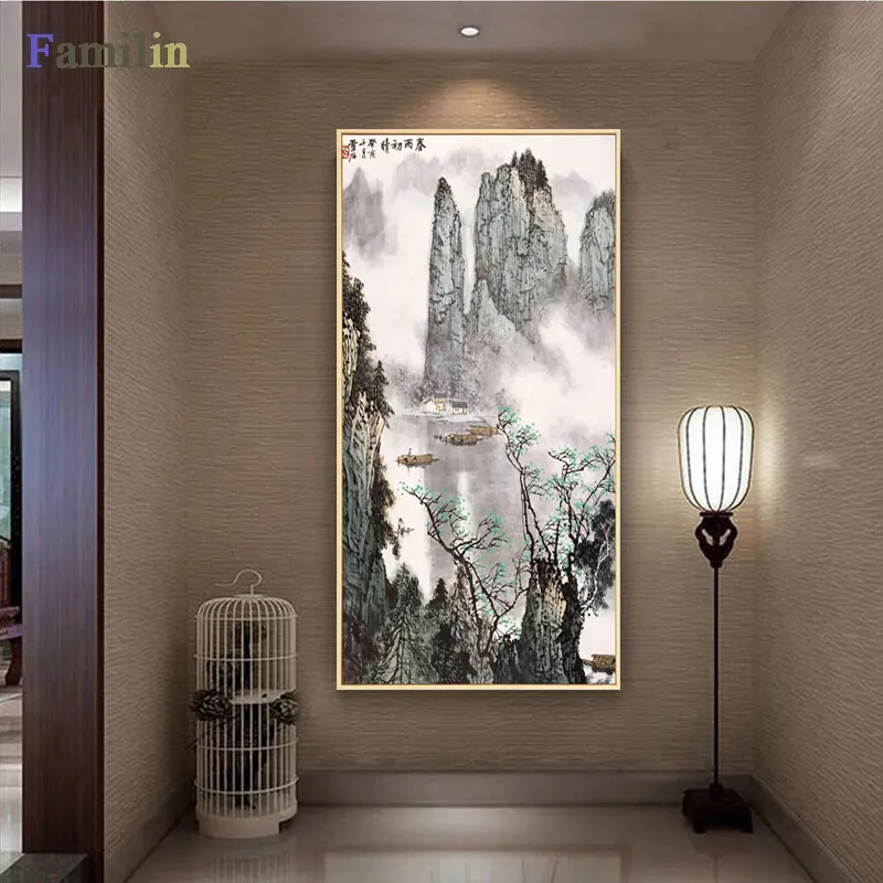 Liels Sienas Mākslas Audekls Izdrukas Ķīnas Kalnu un Upju krāsošana Attēlu, Halle Dzīvojamā Istaba Dekori Audekls Mākslas Plakātu Drukāšana Attēlu