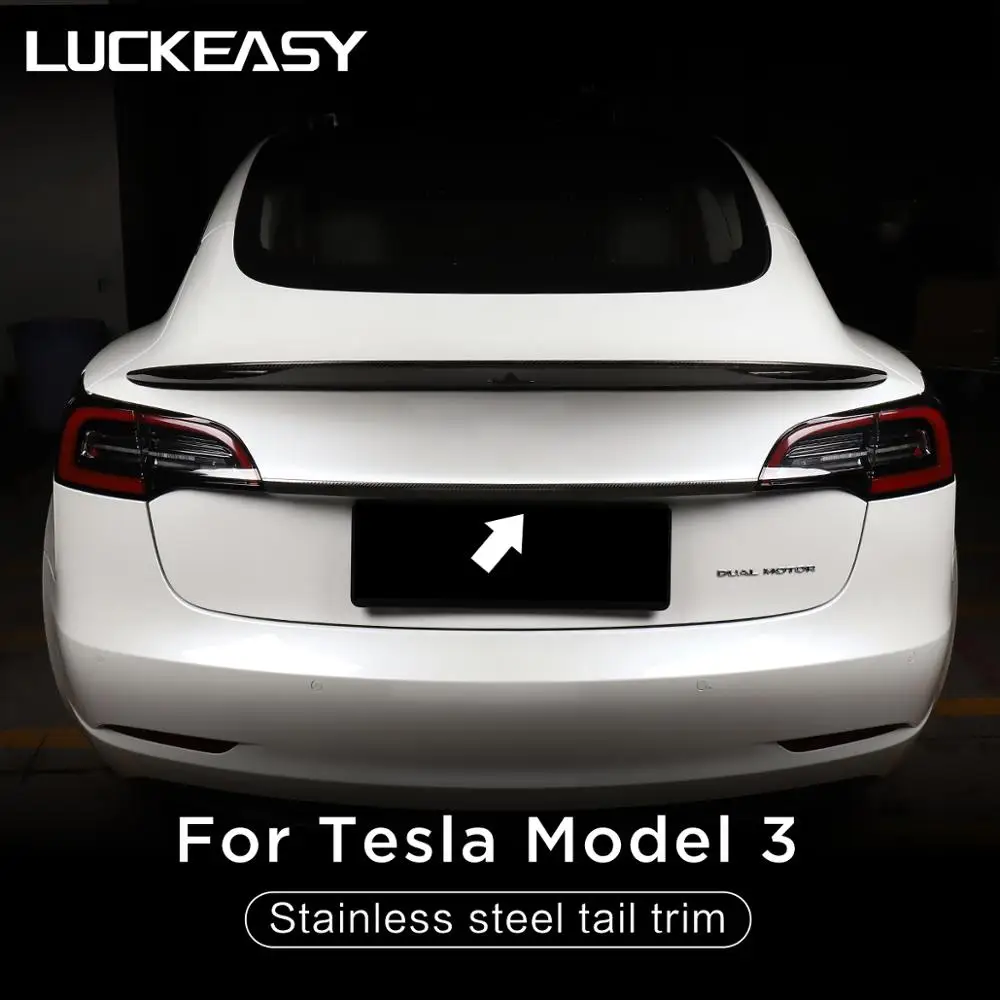 LUCKEASY Auto Nerūsējošā tērauda asti apgriezt, Lai Tesla Model 3 2017-2021 Asti Vārtiem asti apgriezt 1 GAB. / komplekts