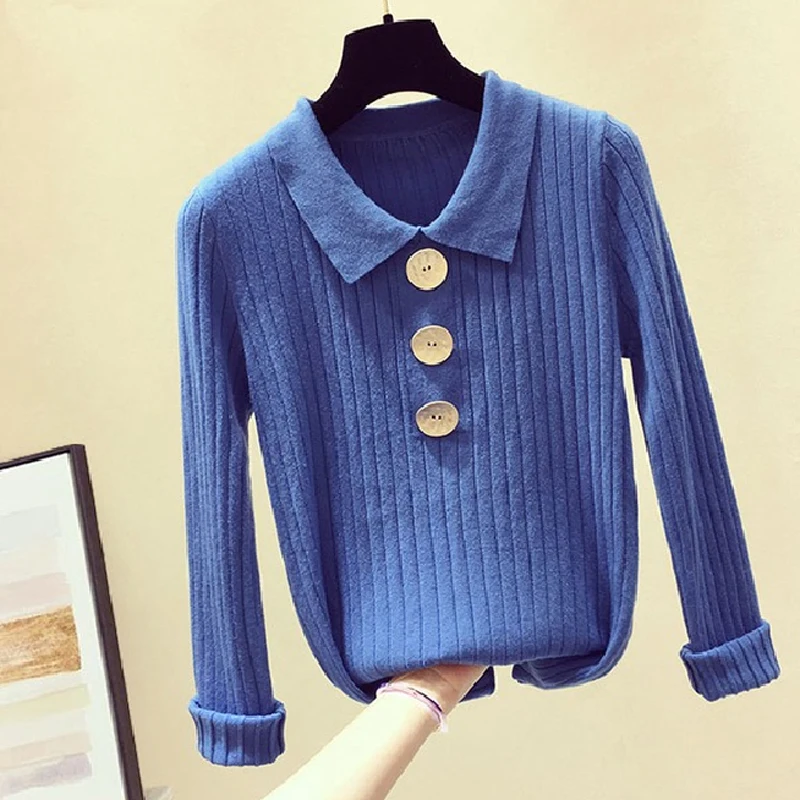 Lucyever Rudens Sievietes, Viena Krūšu Džemperis Modes Savukārt Apkakle Adīt Džemperi Gadījuma Korejas Ziemas Pamata Džemperis Džemperis