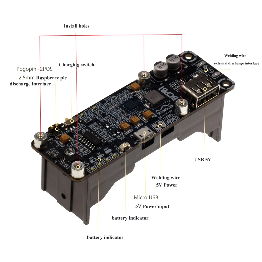 Lusya 26650 Aveņu Pi akumulatora valdes UPS, lielas ietilpības litija akumulators izplešanās valdes 5V F8-011