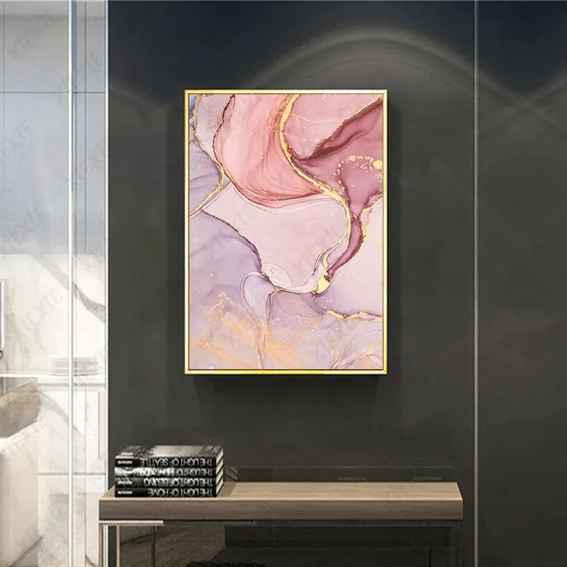 Marmora Plakātu, Rozā, Violeta Abstract Tapetes Ziemeļvalstīm Kanvas Glezna Attēlu Izdrukas Mājās Dzīvo Telpu Dekorēšana