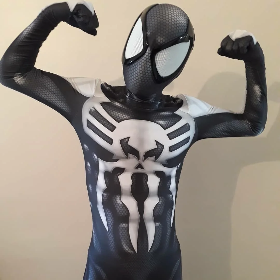 Melns Lielas glāzes Kostīmu Spandex 3D Iespiests Melnā Symbiote Kostīmu Par Halloween Cosplay Fullbody Zentai Tērps Pieaugušo & kids