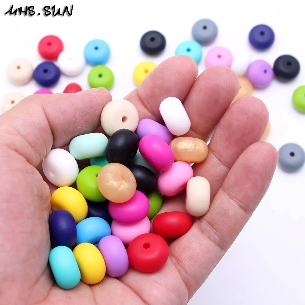 MHS.SAULE Multicolor oblate abacus, zobu silikona lodītes 14*8mm BPA free safty košļājamā bērnu aprūpes krelles sajauc rotaslietas/rotaļlietas