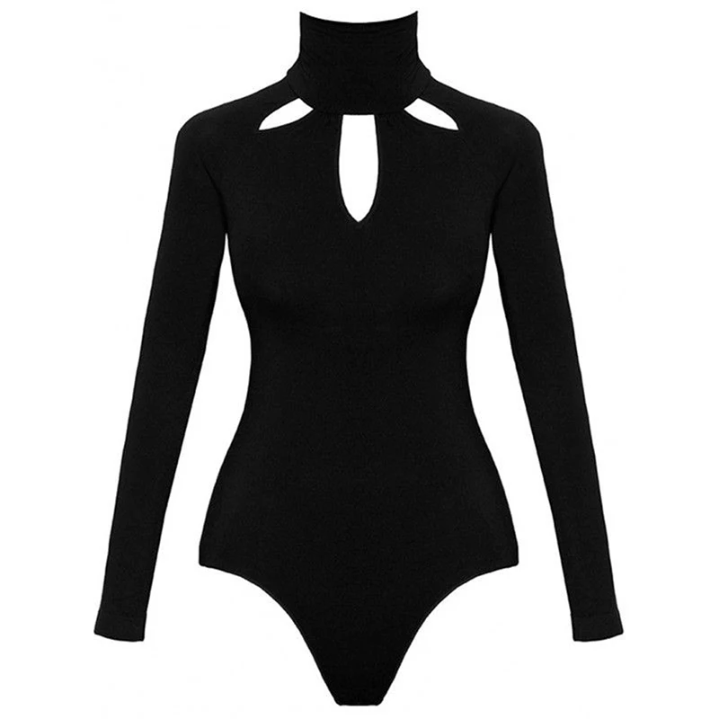 Modes Bodysuit Sievietes Ķermeņa Tērpi Sievietēm Sexy Romper Black Izspēles Kakla Garām Piedurknēm Dobi Ārā Atpakaļ Bodysuit Pavasara Onesies