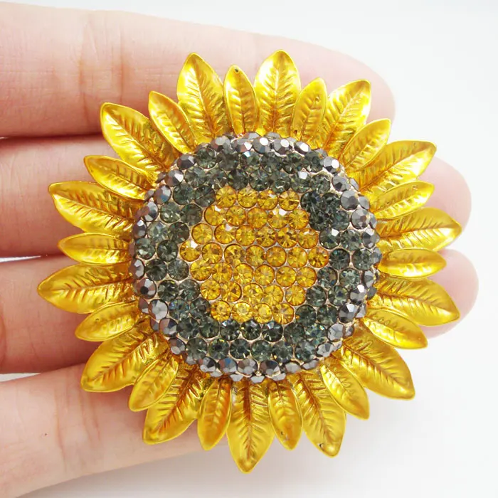 Modes Rotaslietas Burvīgs Saulespuķu Ziedi Dzelteni Rhinestone Kristālu Broša Pin
