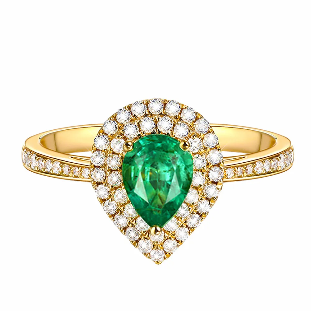 Modes ūdens piliens zaļo smaragda kristālu dārgakmeņi dimantiem, gredzeni sievietēm 18k zelta krāsas rotaslietām bijoux bague piederums dāvanas