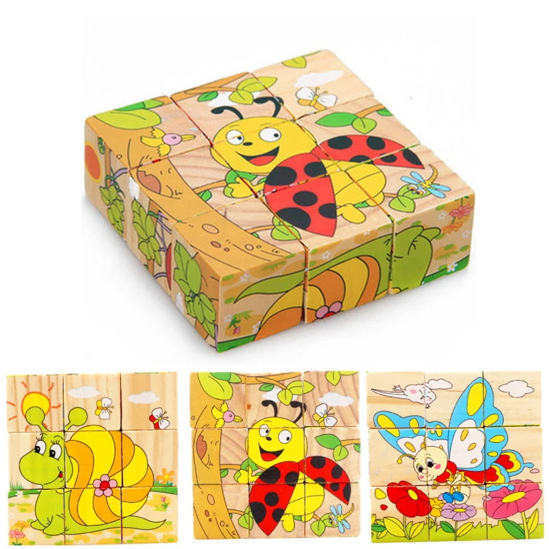 Montessori Rotaļlietas, Bērnu Agrīnās Izglītības Mācību Puzzle Koka Rotaļlietas 6 Pusēs Jigsaw Vecāku-bērnu Spēles Rotaļlietas